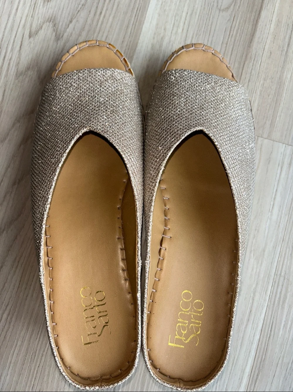 Franco Sorto Pine Espadrille Platform Slide 8.5 Gold Sparkle Casual Glam